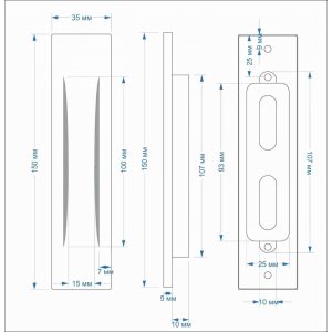 Ручки-купе для раздвижных дверей прямоугольные SDH-03 GR (графит, комплект 2 шт.)